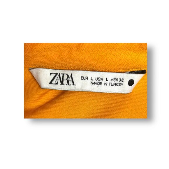 Zara L Yellow Collared Button Dress Draped Waist Hidden Zipper Long Sleeve Mini - Picture 7 of 9